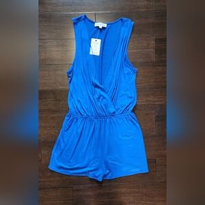 Pink Rose Pop Royal Blue Shorts Romper NWT Large L